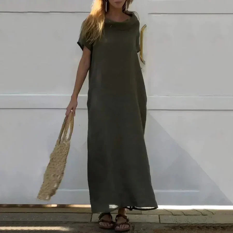 Abito in Lino con Colletto Elegante