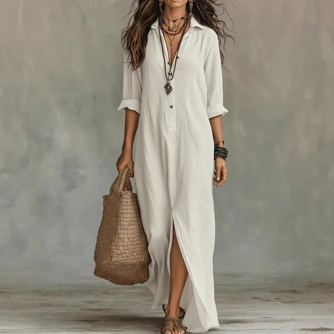 Abito lungo a camicia in lino