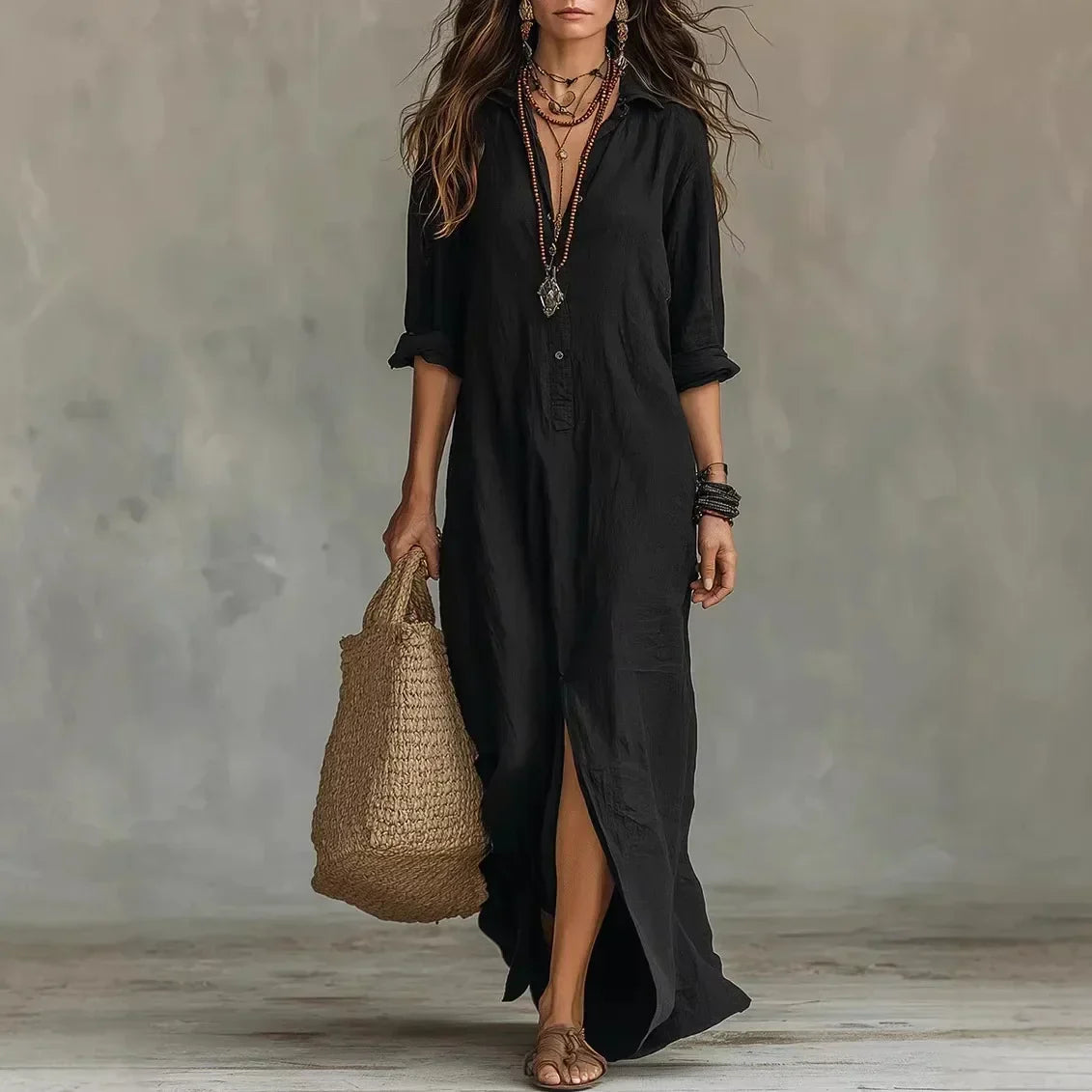Abito lungo a camicia in lino