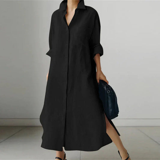 Abito maxi a maniche lunghe con patta a bottoni da donna