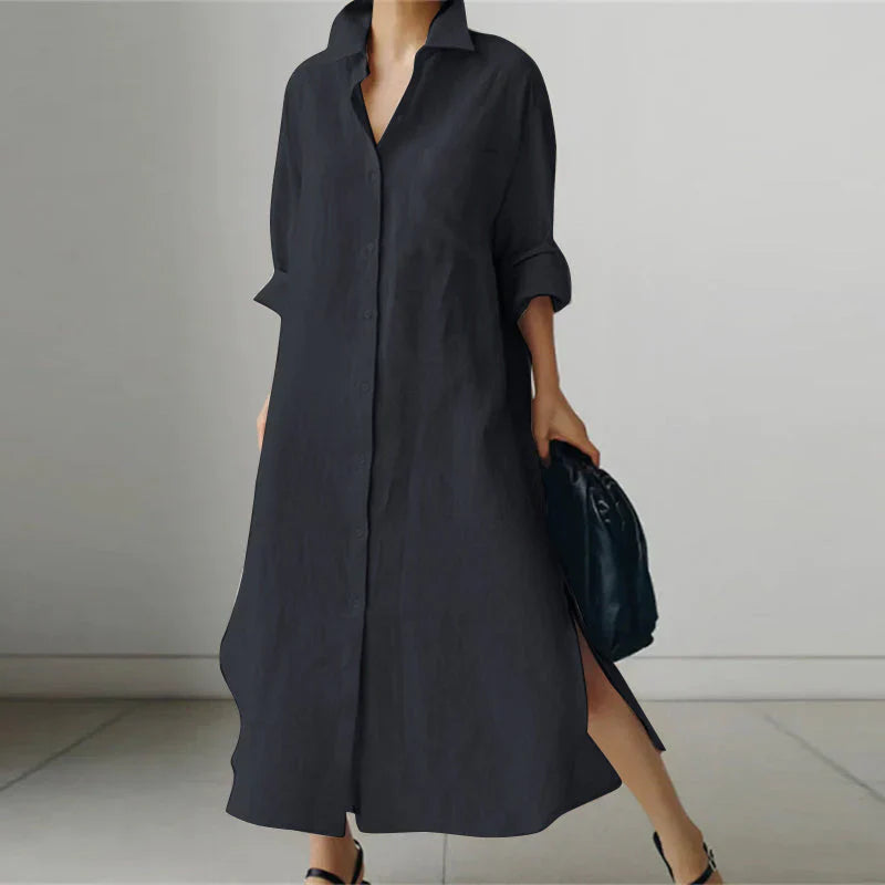 Abito maxi a maniche lunghe con patta a bottoni da donna