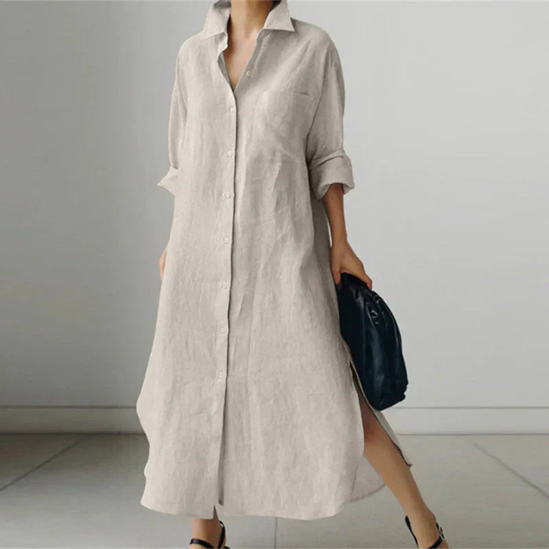 Abito maxi a maniche lunghe con patta a bottoni da donna
