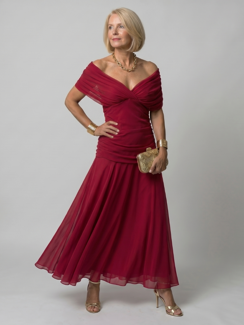 Abito maxi con spalle scoperte da donna
