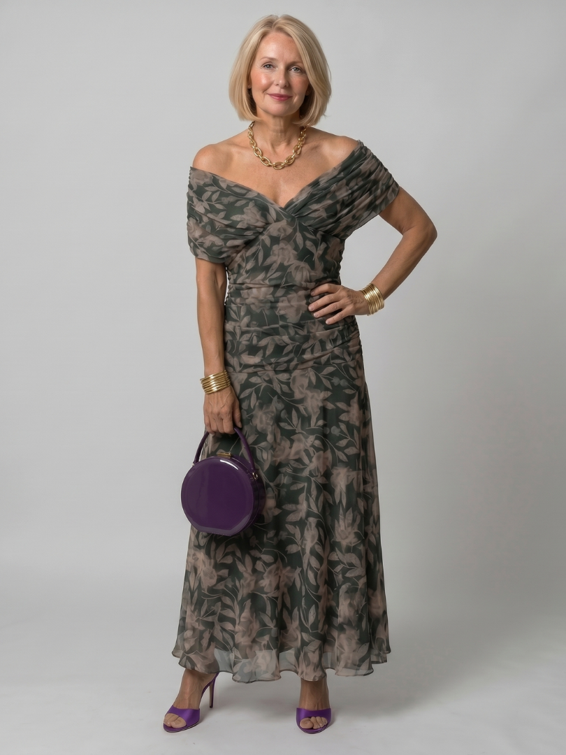 Abito maxi con spalle scoperte da donna