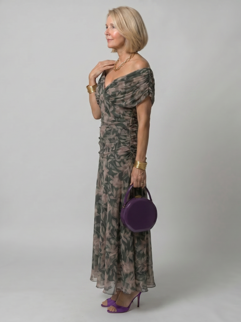 Abito maxi con spalle scoperte da donna