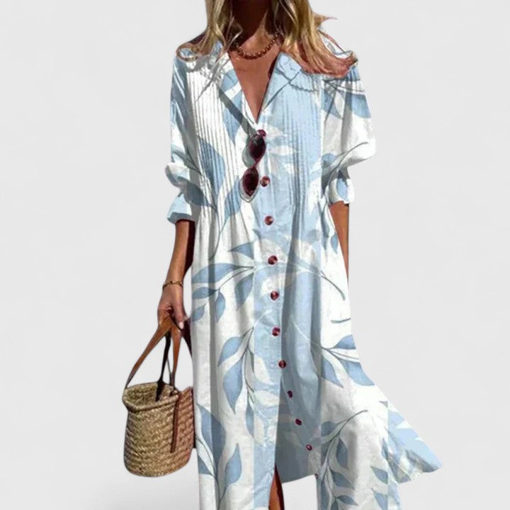 Abito Maxi da Donna a Fantasia Floreale con Bottoni