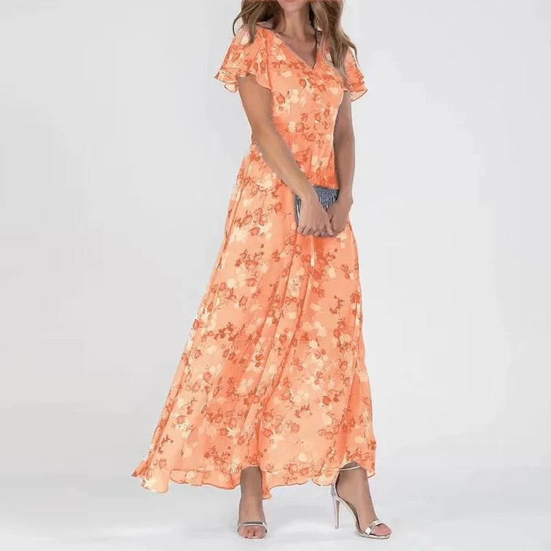 Abito maxi da donna a trapezio a fantasia floreale