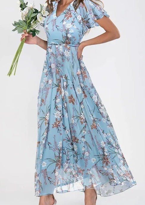 Abito maxi da donna a trapezio a fantasia floreale