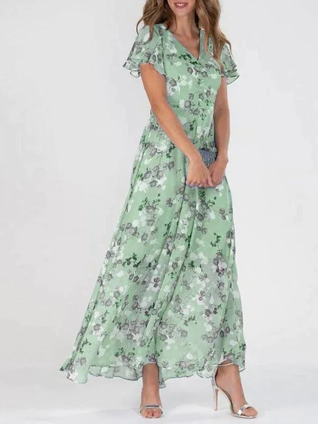 Abito maxi da donna a trapezio a fantasia floreale