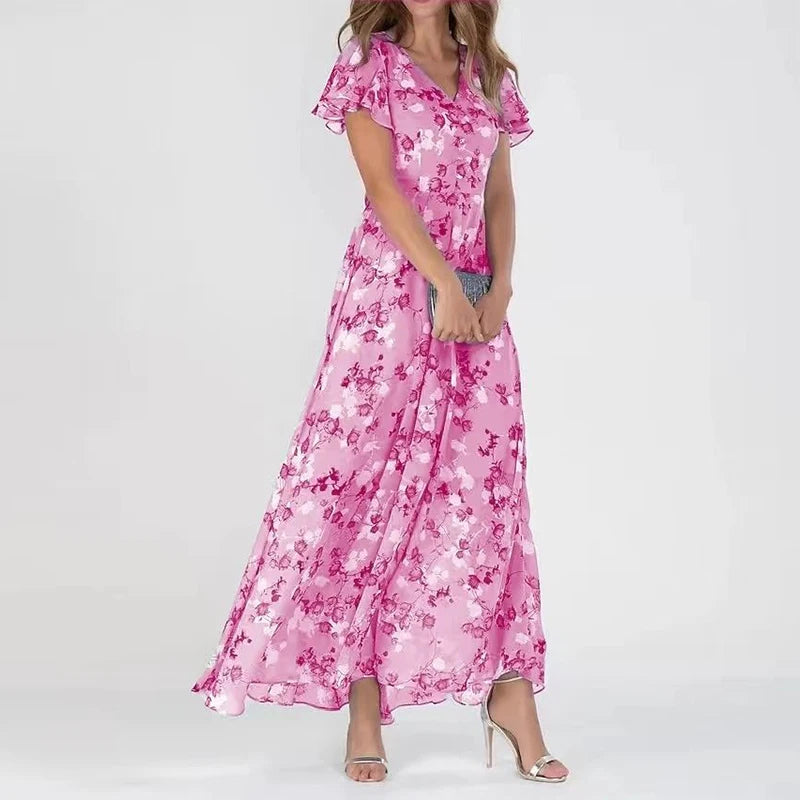 Abito maxi da donna a trapezio a fantasia floreale
