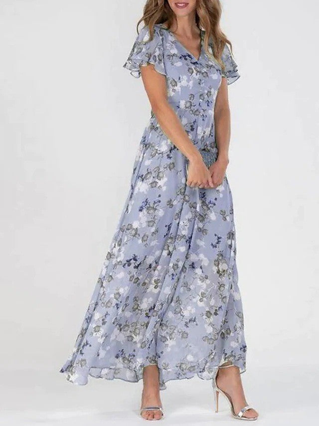 Abito maxi da donna linea ad A con scollo a V