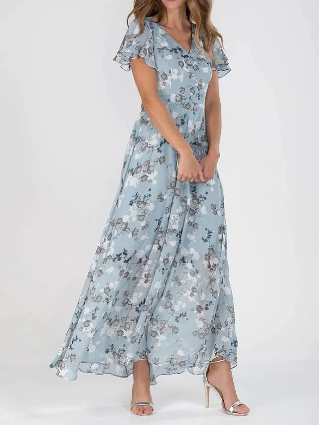 Abito maxi da donna linea ad A con scollo a V
