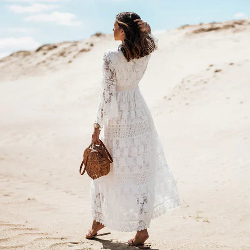 Abito maxi da donna morbido a maniche lunghe in stile boho
