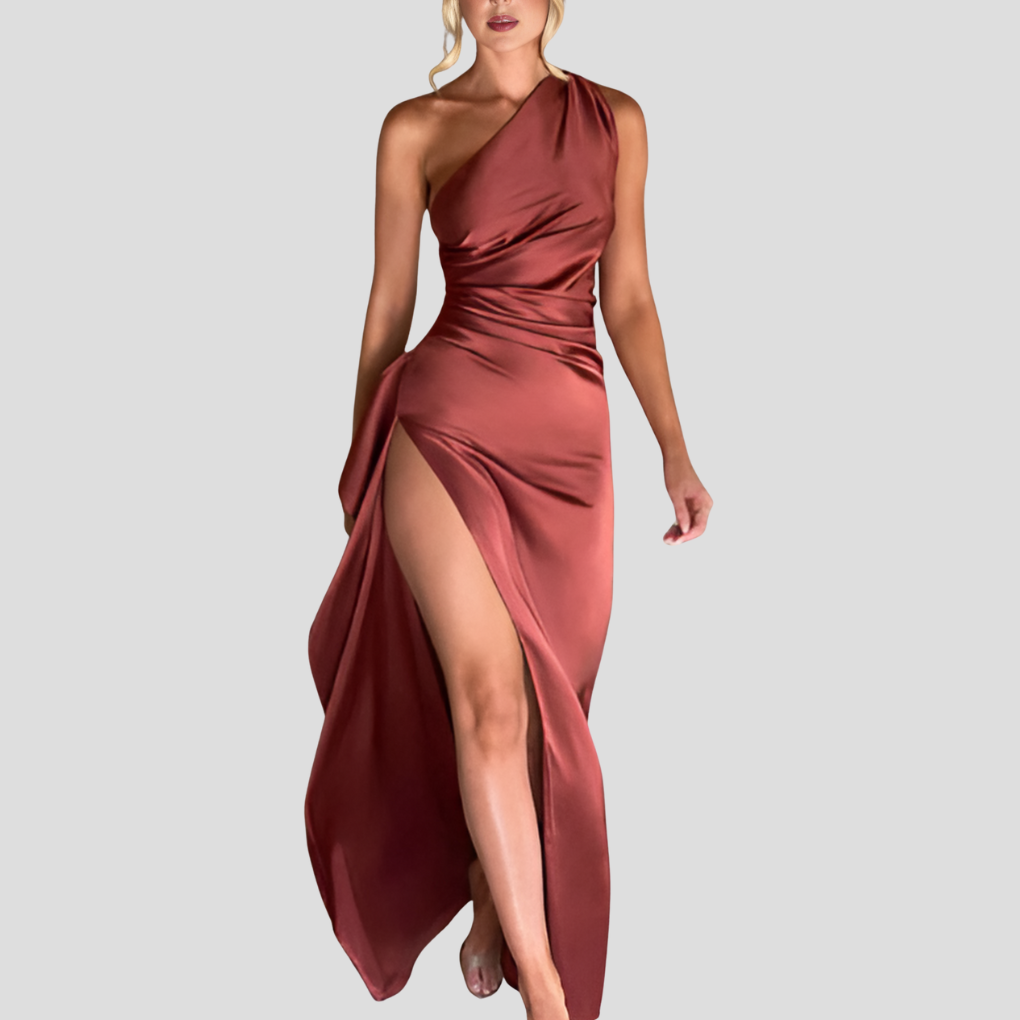 Abito maxi da donna plissettato monospalla