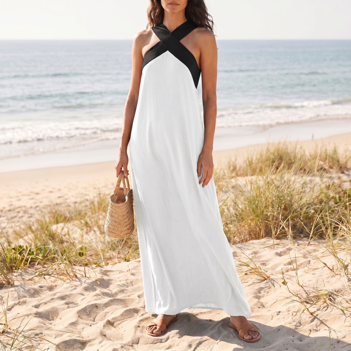 Abito maxi incrociato traspirante da donna | Vestito estivo leggero