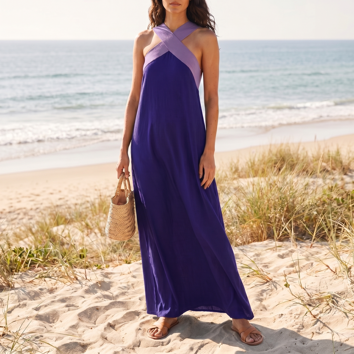 Abito maxi incrociato traspirante da donna | Vestito estivo leggero