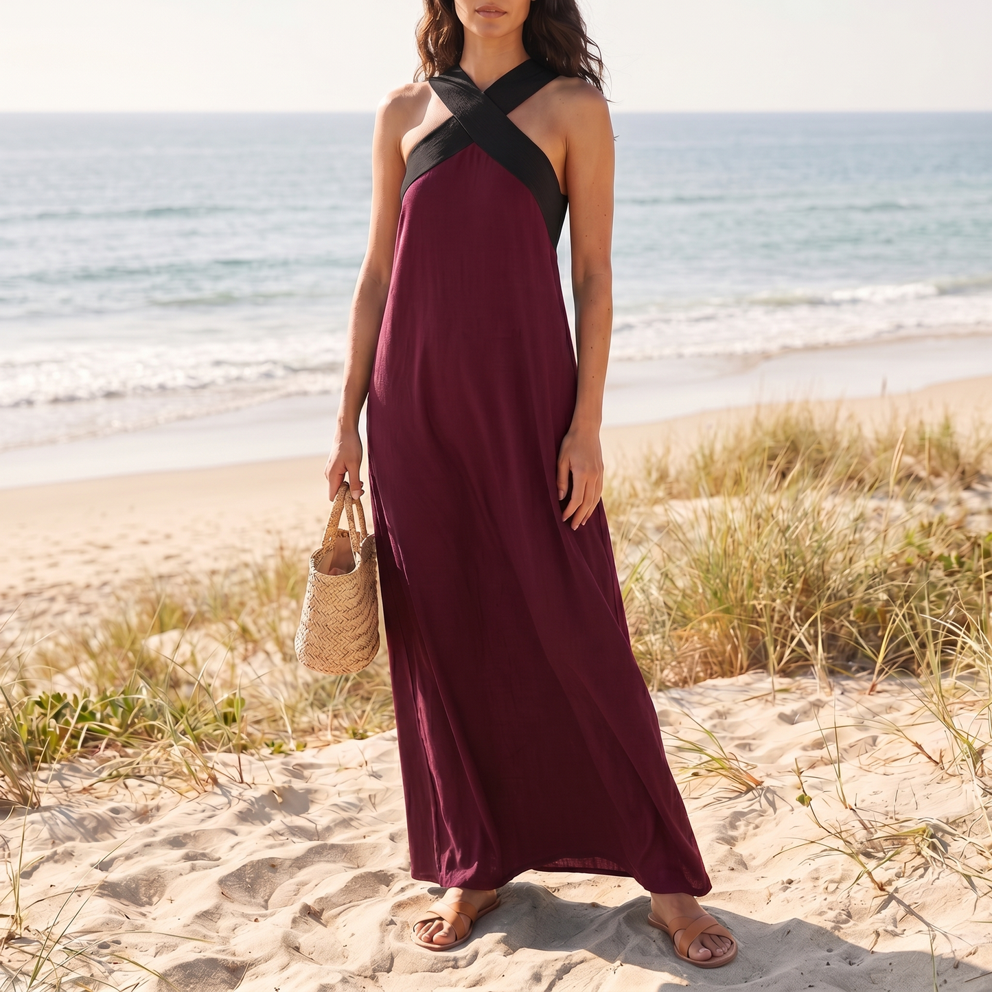 Abito maxi incrociato traspirante da donna | Vestito estivo leggero