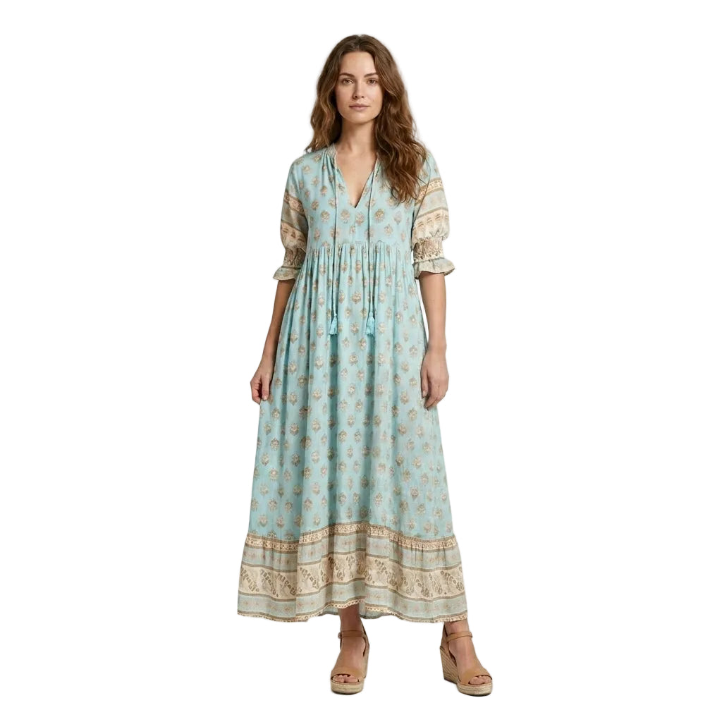 Abito maxi primaverile da donna con scollo a V