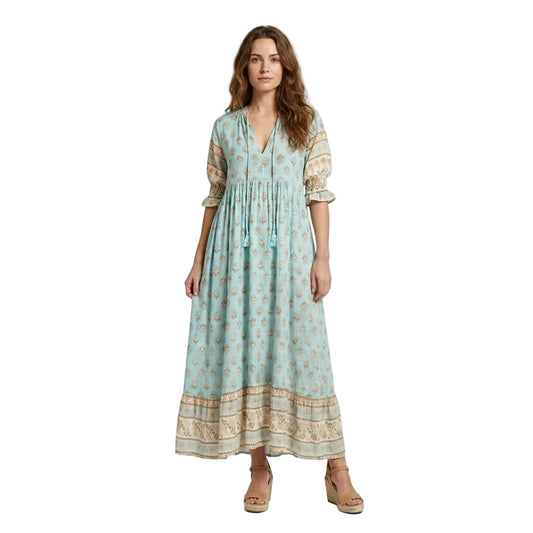 Abito maxi primaverile da donna con scollo a V