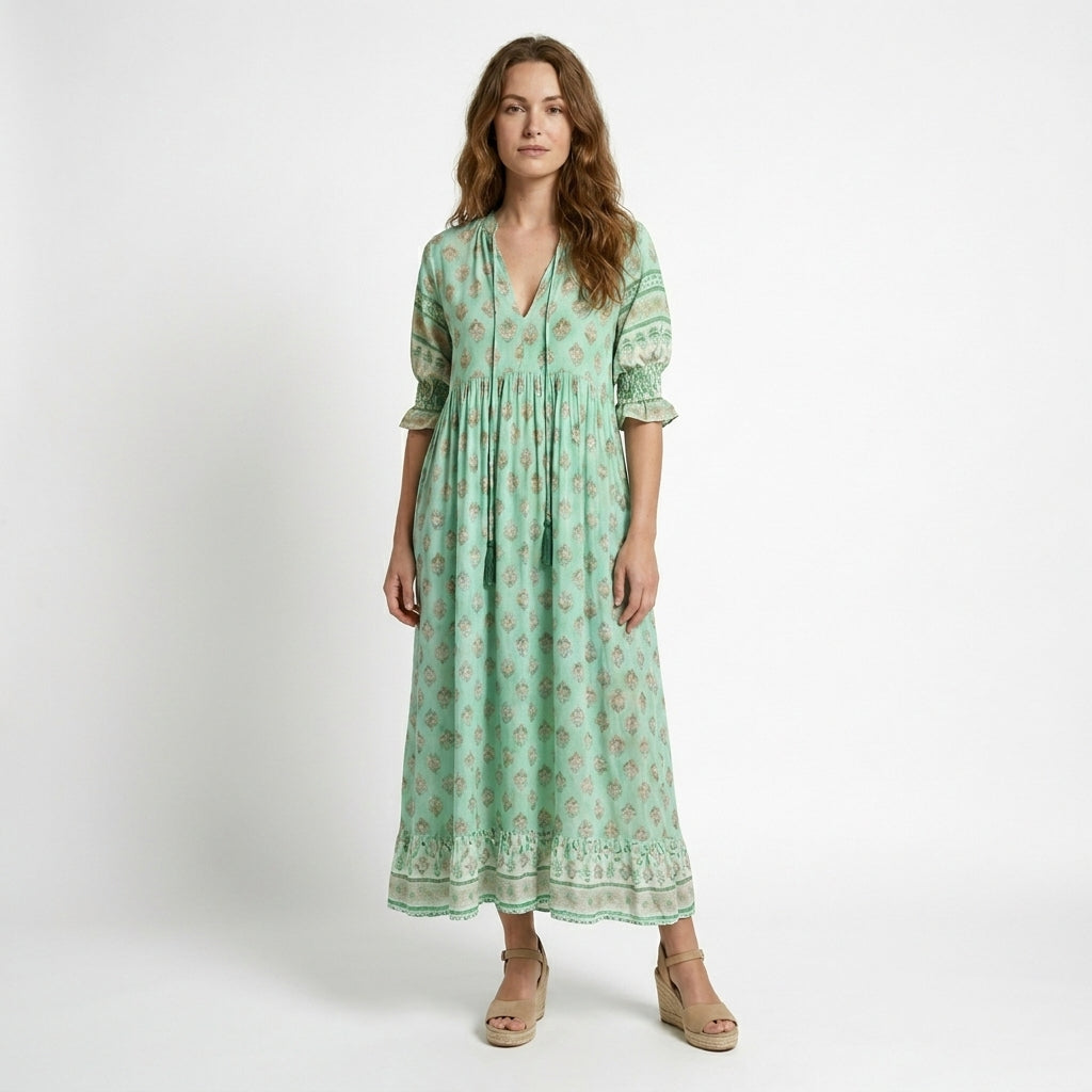 Abito maxi primaverile da donna con scollo a V