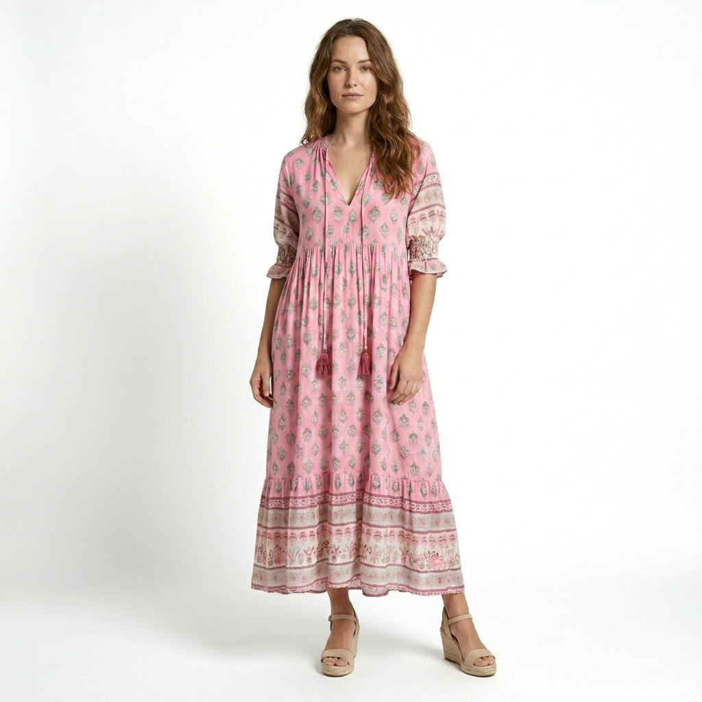 Abito maxi primaverile da donna con scollo a V