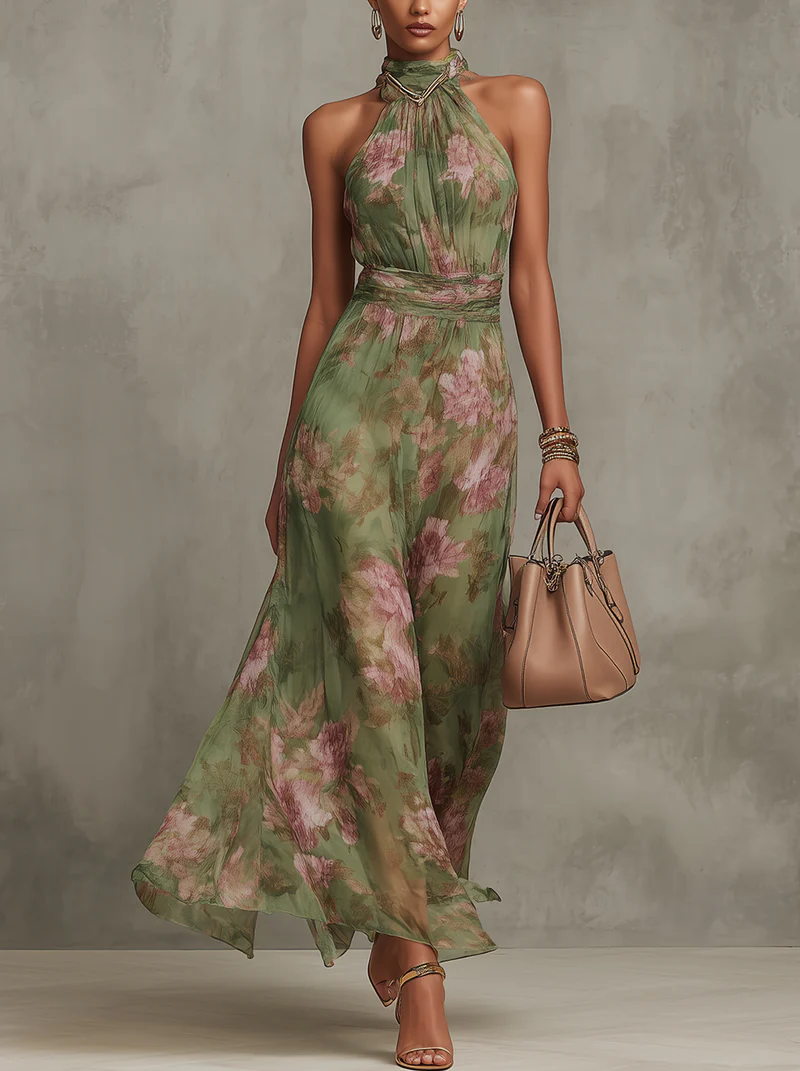 Abito Maxi Verde Elegante in Stile Boho per Invitata a Nozze Formali