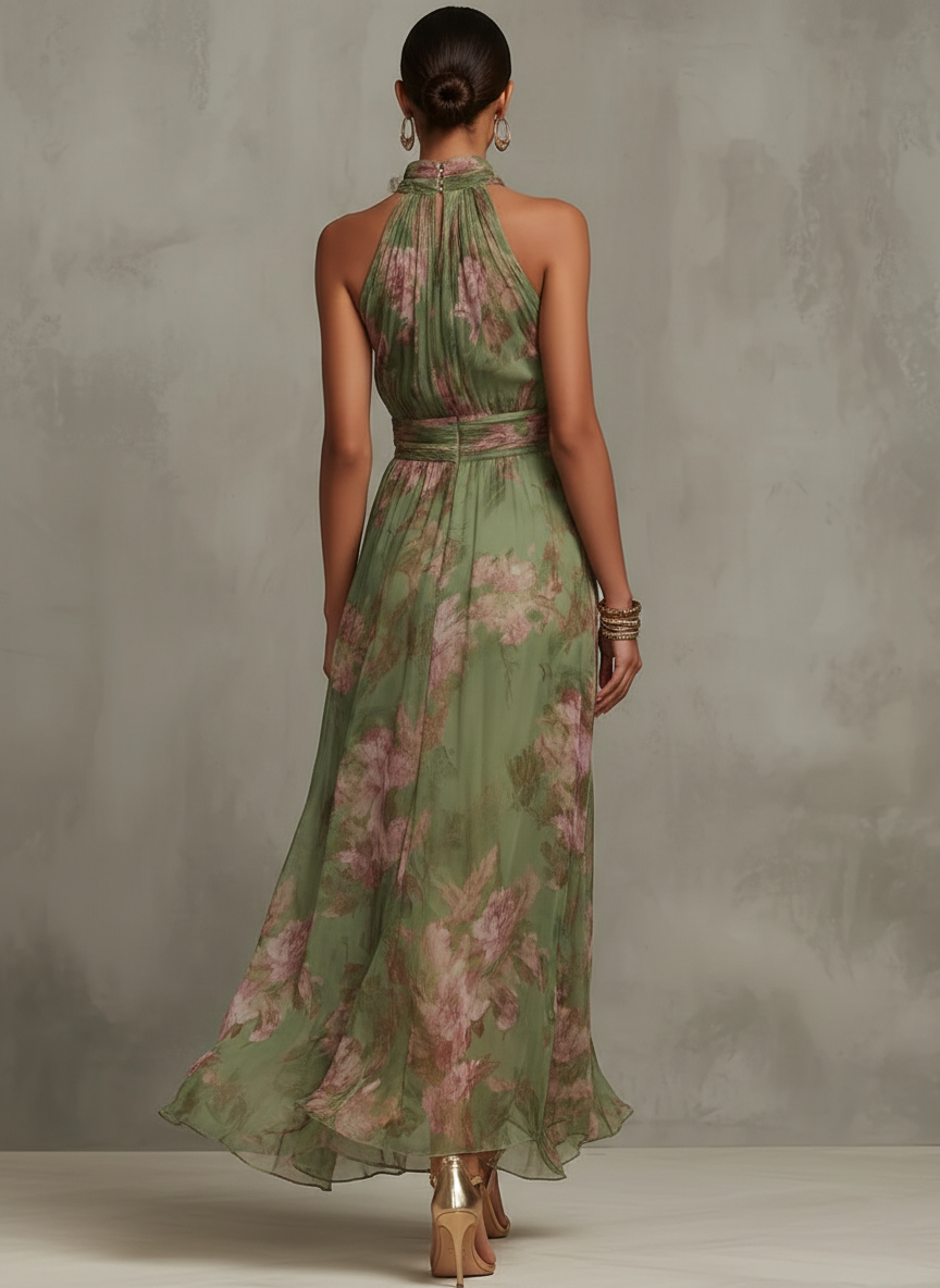 Abito Maxi Verde Elegante in Stile Boho per Invitata a Nozze Formali