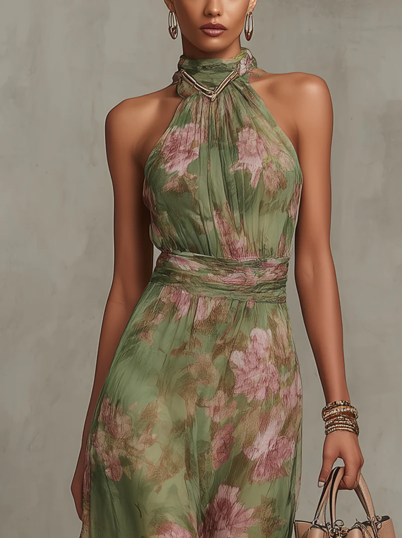 Abito Maxi Verde Elegante in Stile Boho per Invitata a Nozze Formali