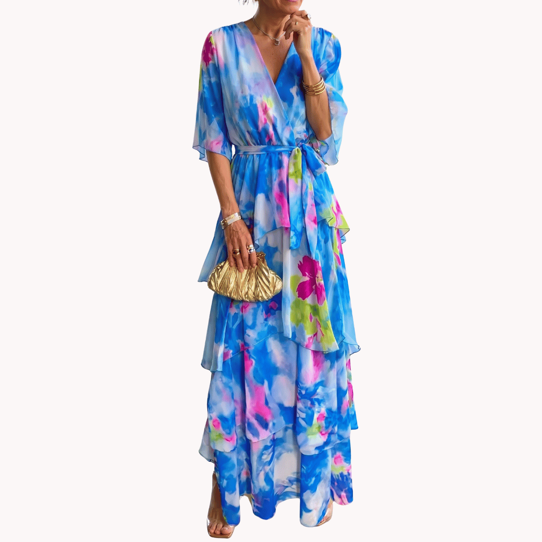 Abito midi a portafoglio da donna con scollo a V