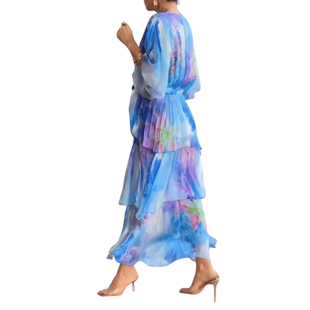 Abito midi a portafoglio da donna con scollo a V