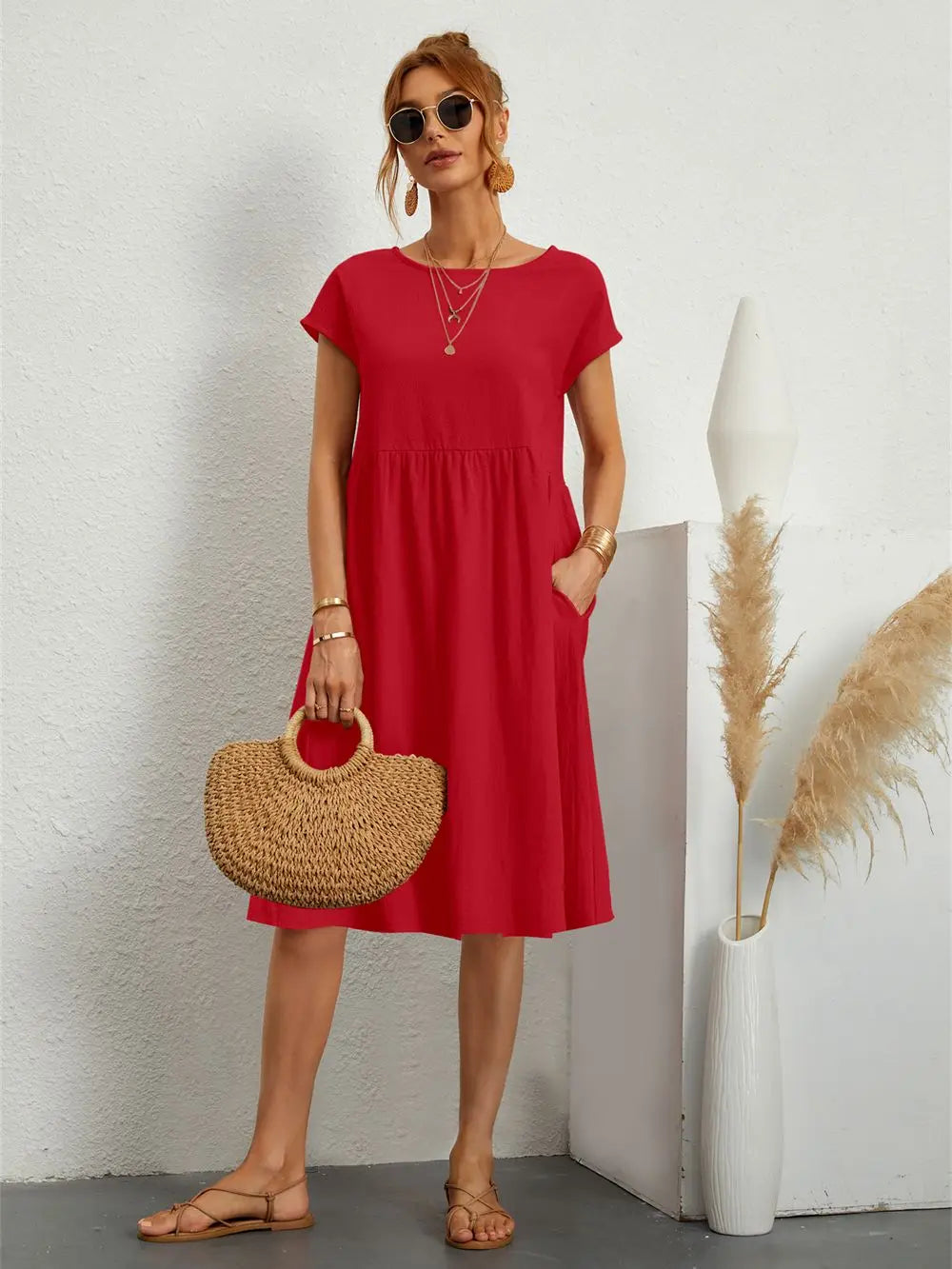 Abito midi casual a trapezio da donna