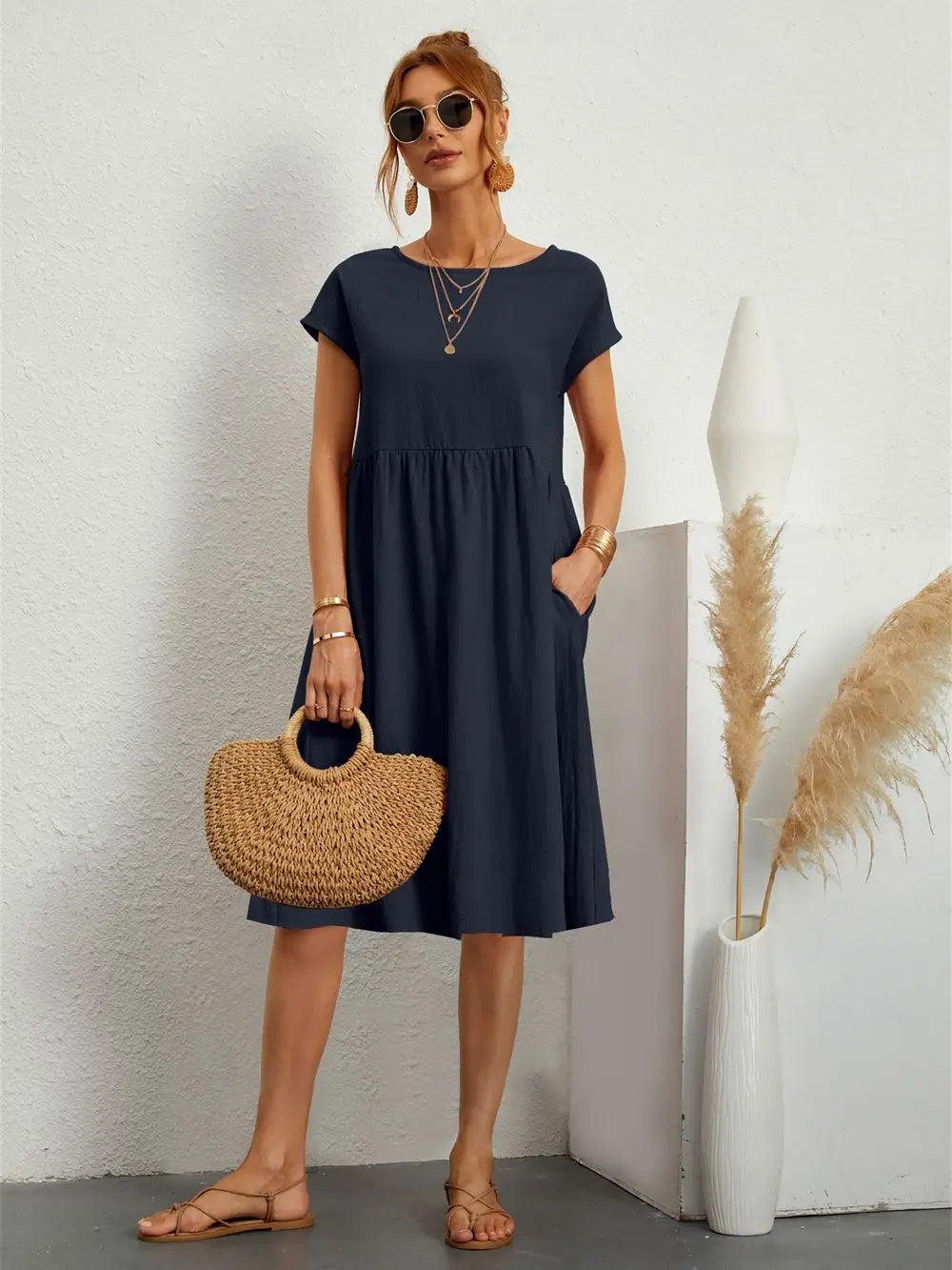 Abito midi casual a trapezio da donna