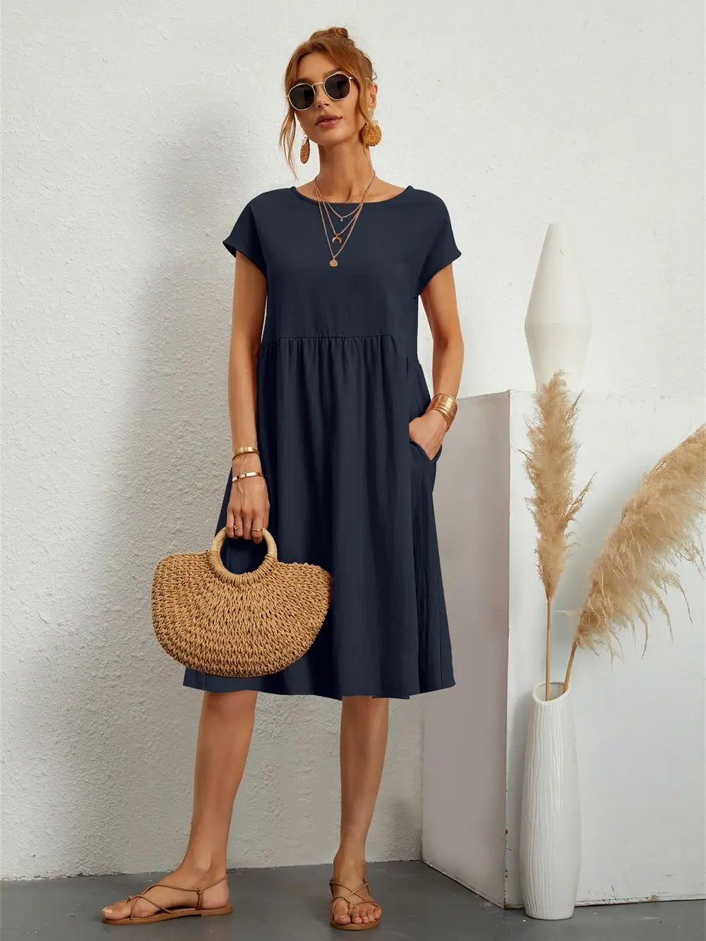 Abito midi casual a trapezio da donna