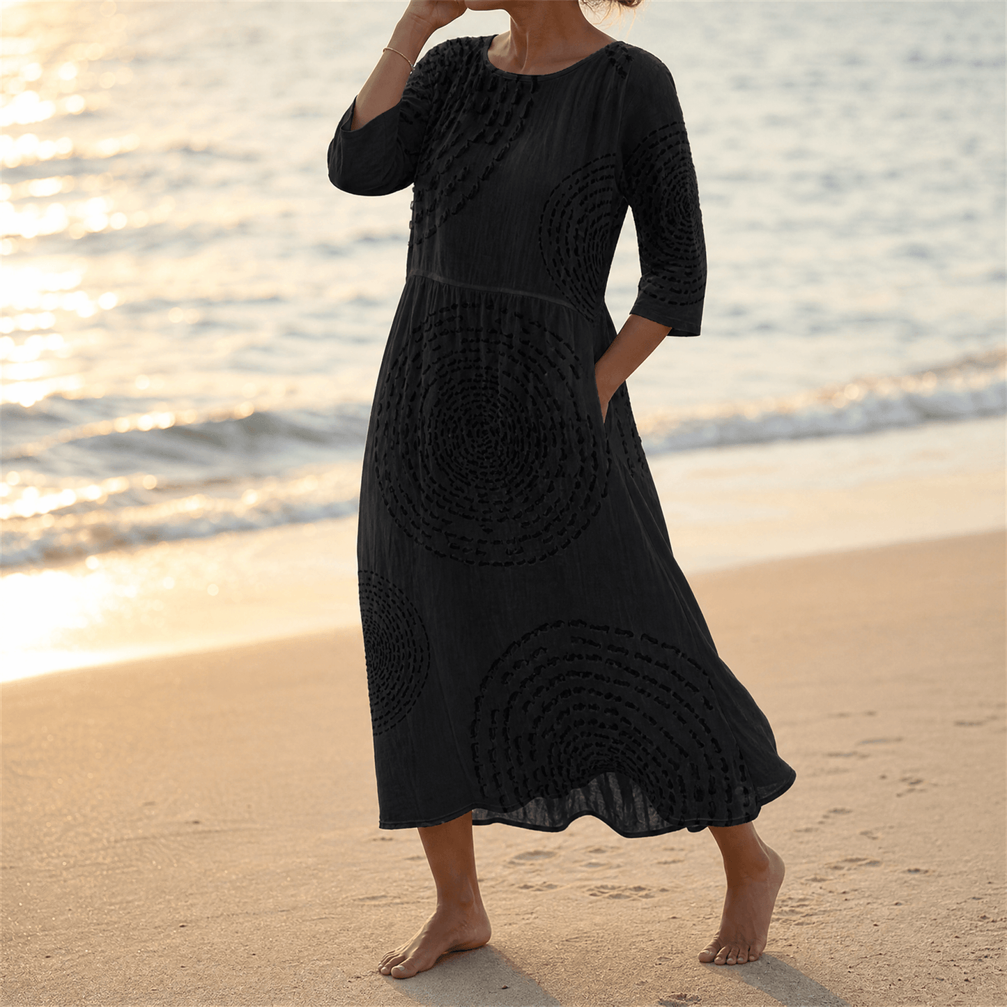Abito Midi con Texture a Rilievo