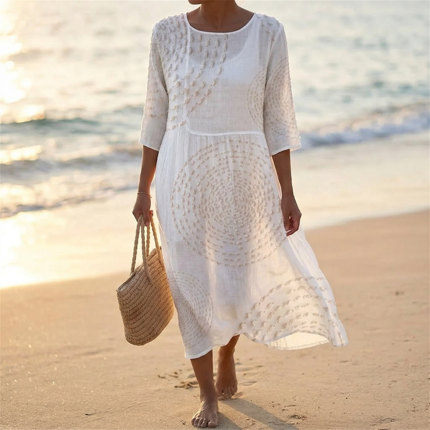 Abito Midi con Texture a Rilievo