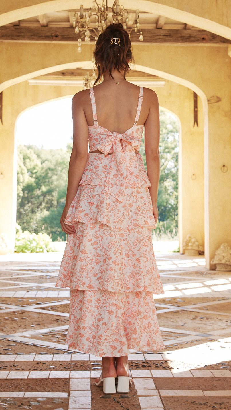 Abito midi da donna a balze con spalline sottili