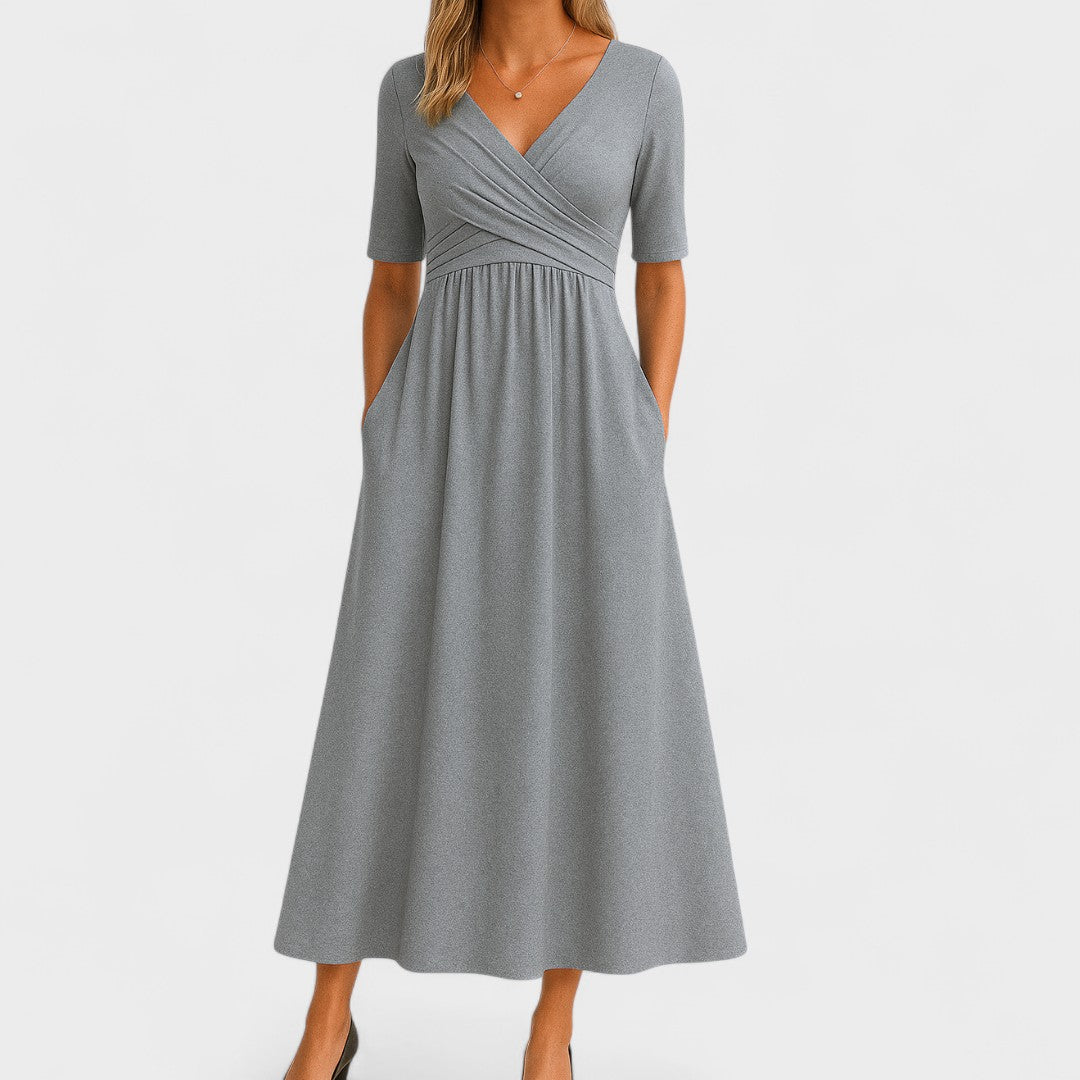 Abito midi da donna a linea ad A con scollo a V