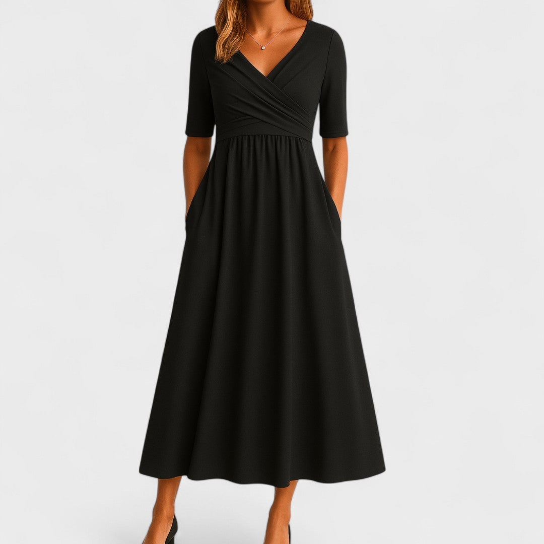Abito midi da donna a linea ad A con scollo a V