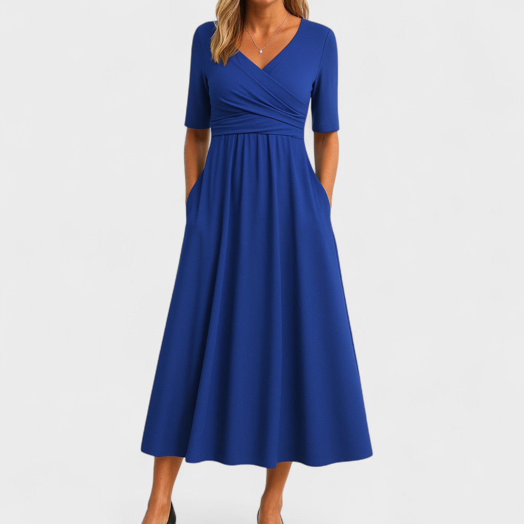 Abito midi da donna a linea ad A con scollo a V