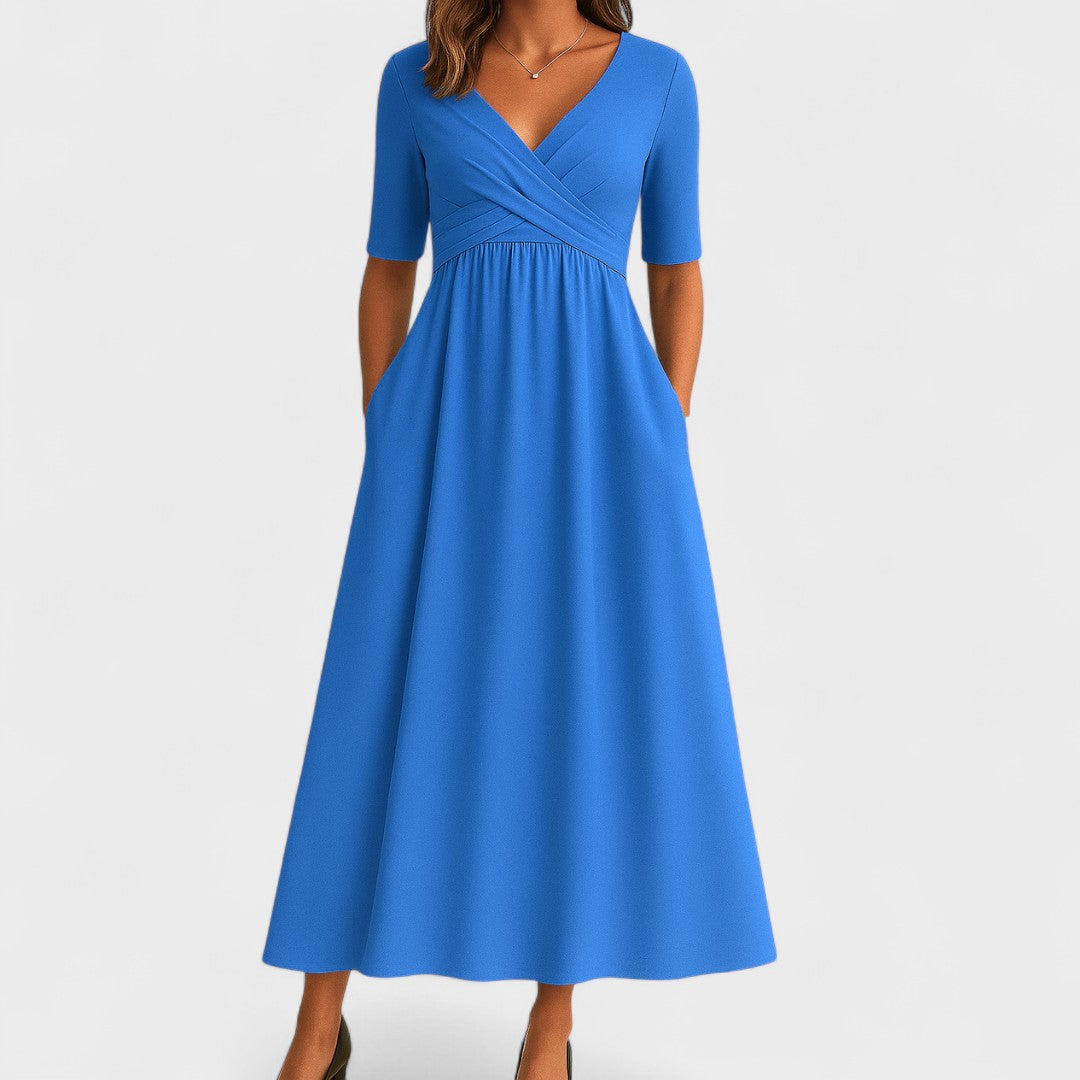 Abito midi da donna a linea ad A con scollo a V