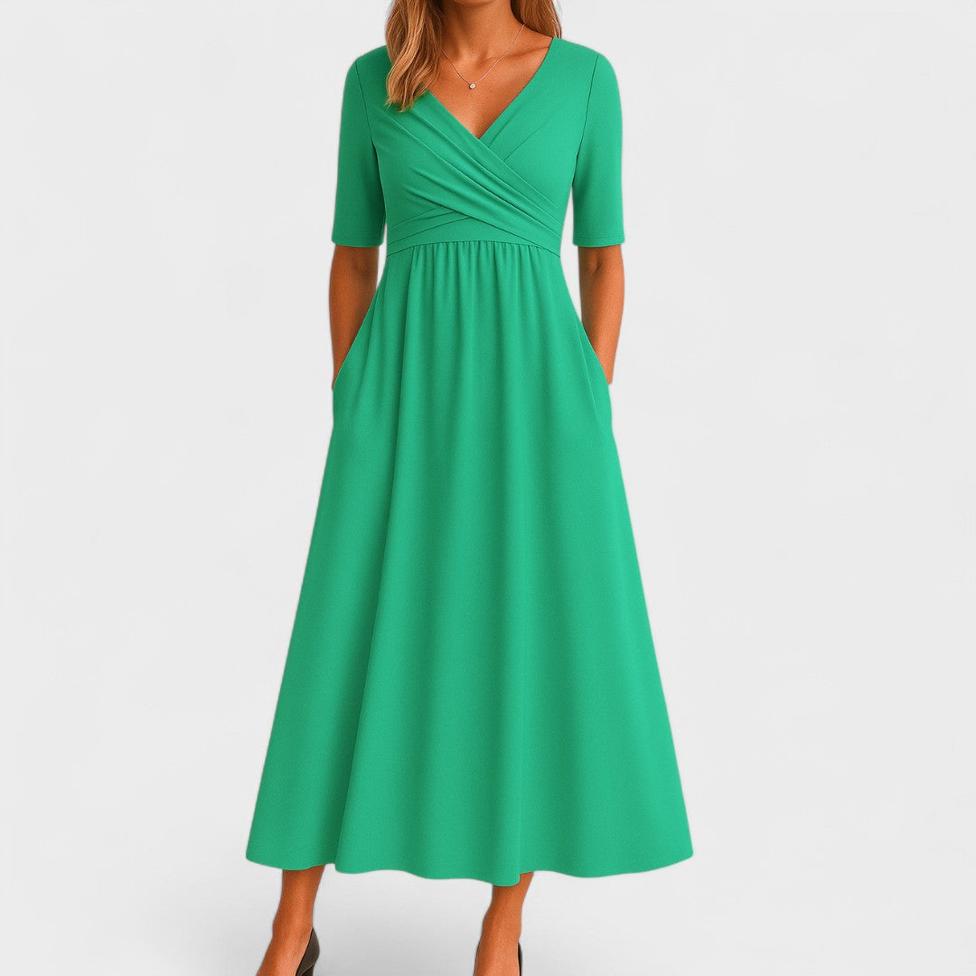 Abito midi da donna a linea ad A con scollo a V