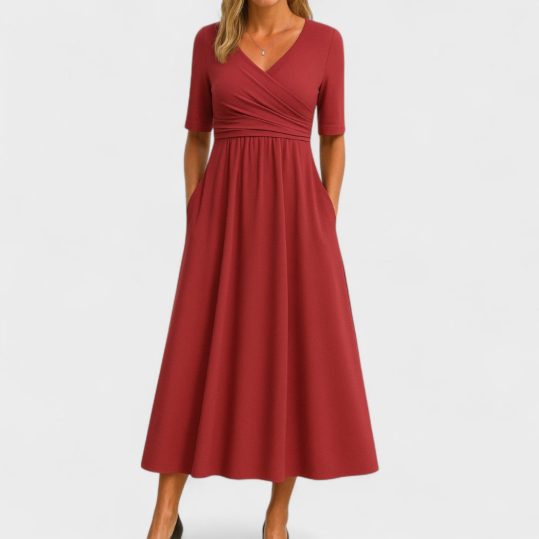 Abito midi da donna a linea ad A con scollo a V