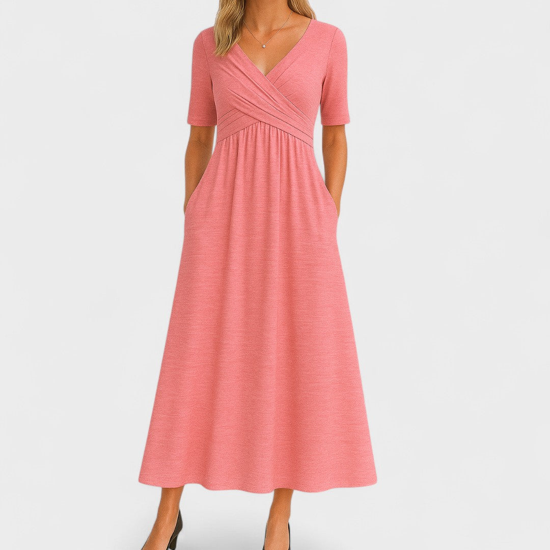 Abito midi da donna a linea ad A con scollo a V