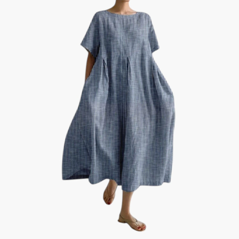Abito midi da donna a maniche corte con tasche laterali