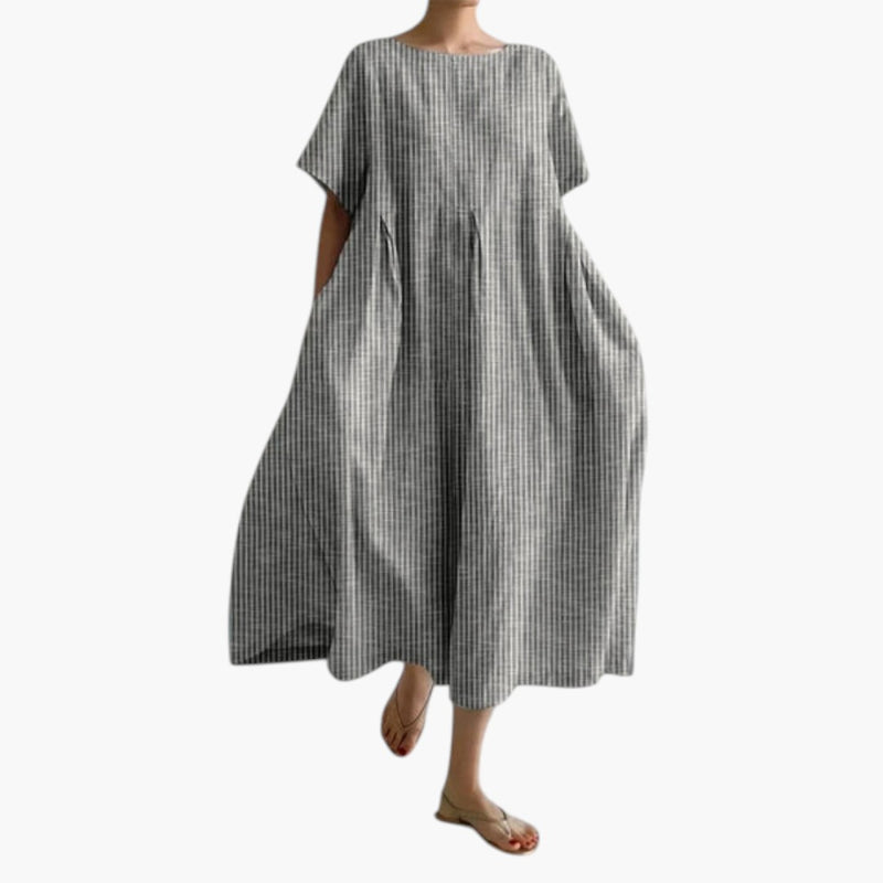 Abito midi da donna a maniche corte con tasche laterali
