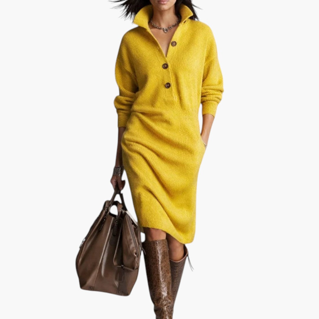 Abito Midi da Donna con Collo Alto e Maniche Lunghe