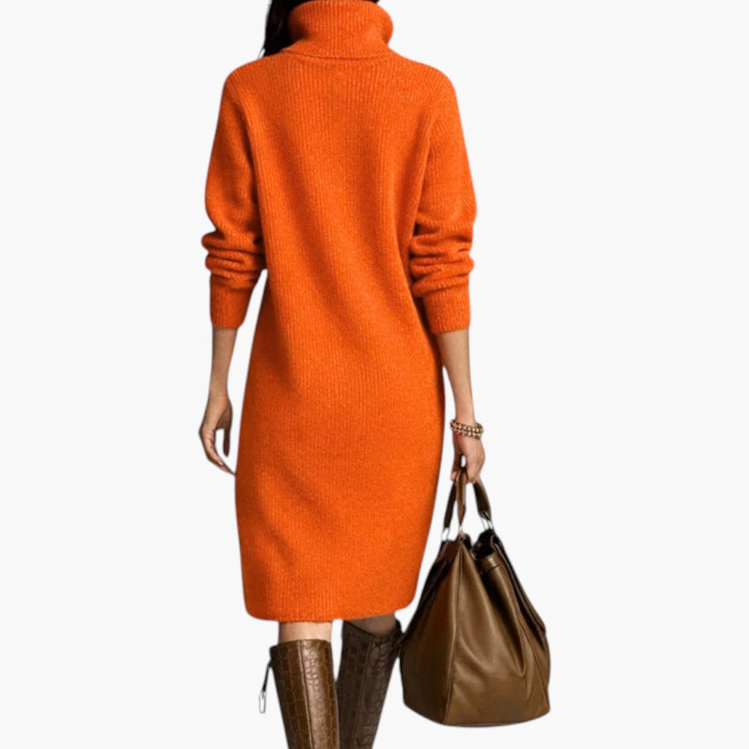 Abito Midi da Donna con Collo Alto e Maniche Lunghe