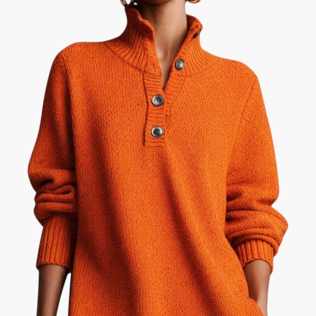 Abito Midi da Donna con Collo Alto e Maniche Lunghe