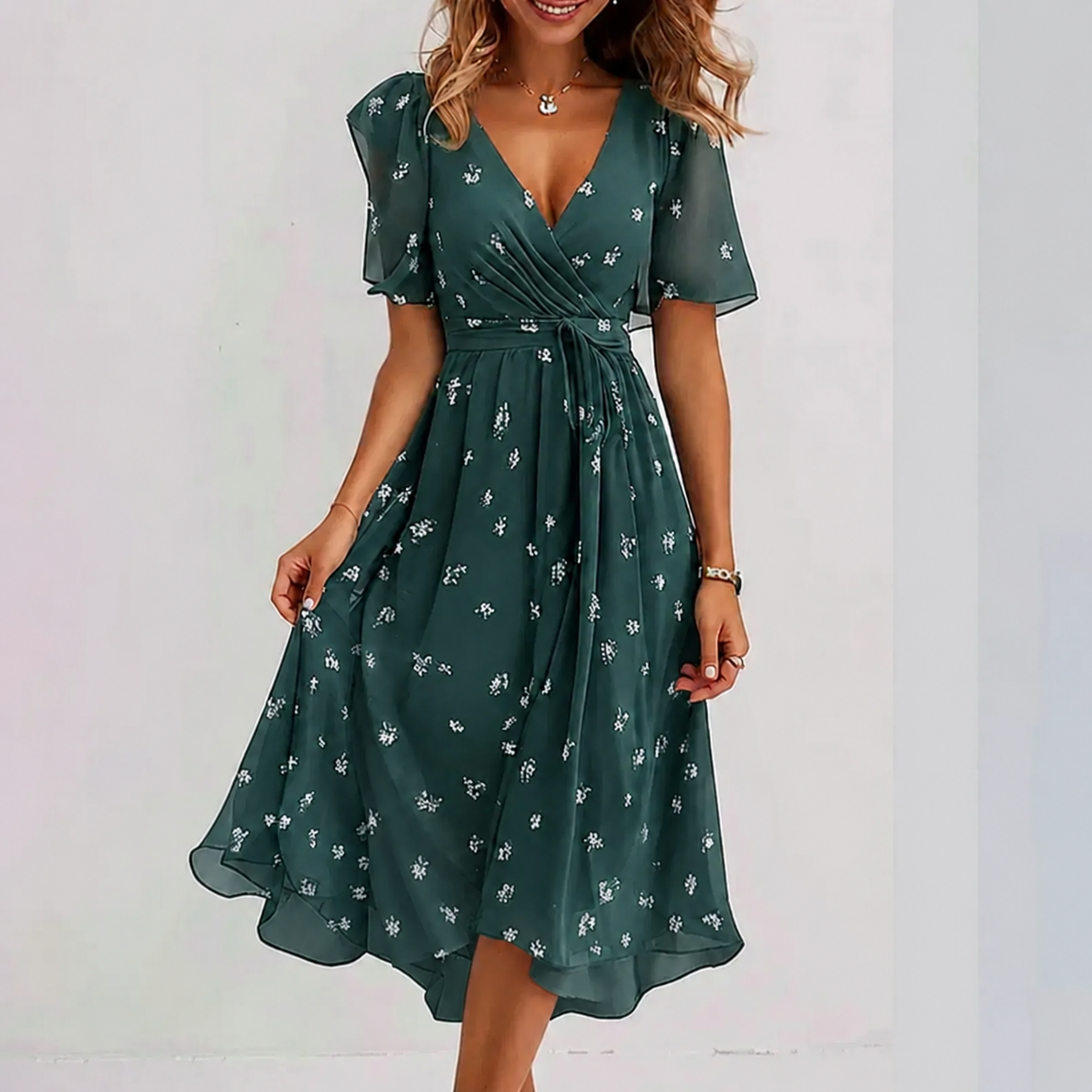 Abito Midi da Donna Incrociato a Motivo Floreale
