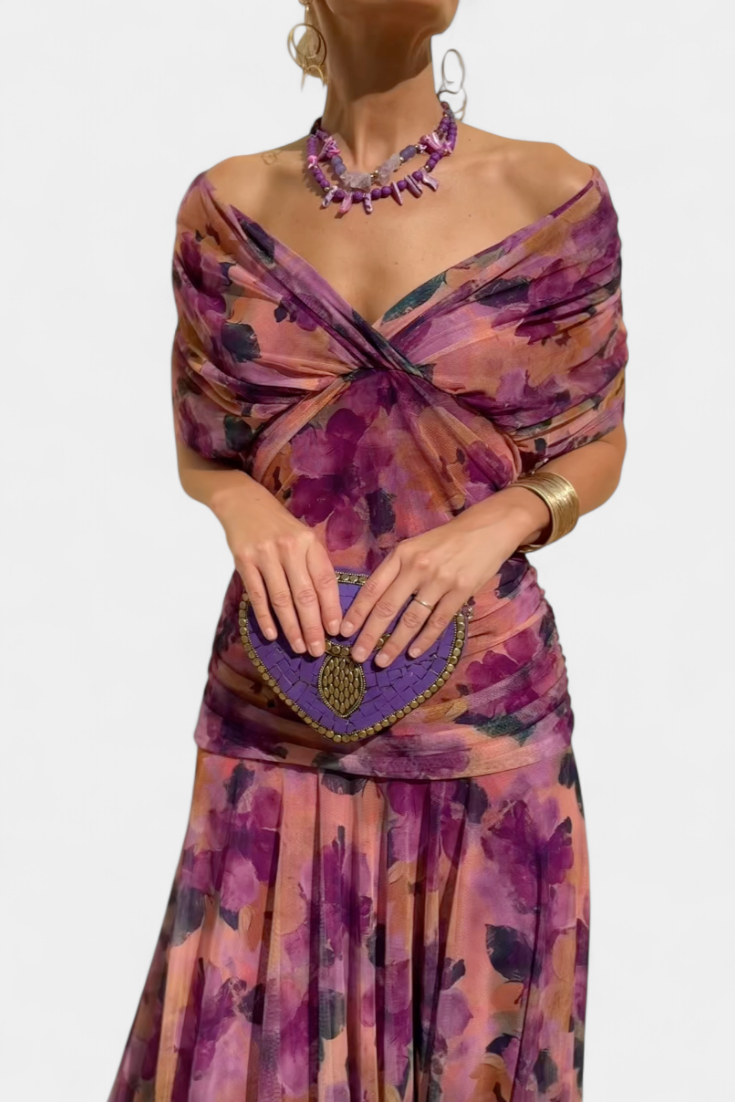 Abito midi da donna incrociato con scollo a V